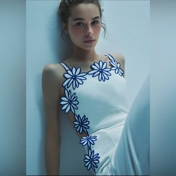 Commense Semi-Sheer Floral Embroidery Back Bow Maxi Dress - Picture 12 of 17